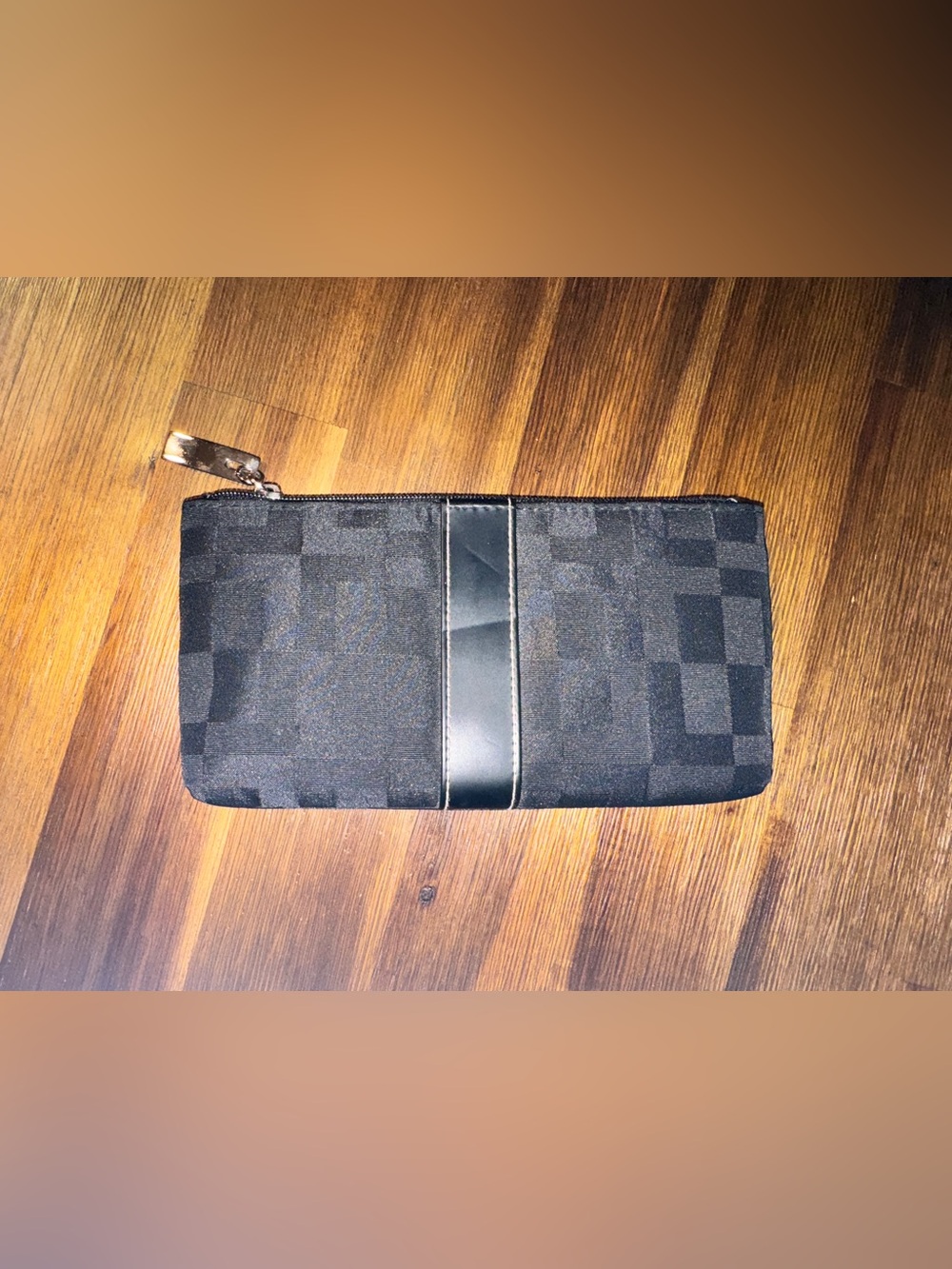 Black Tonal Checkered Fabric Zip Makeup Bag Clutch Organizer - NEW never used